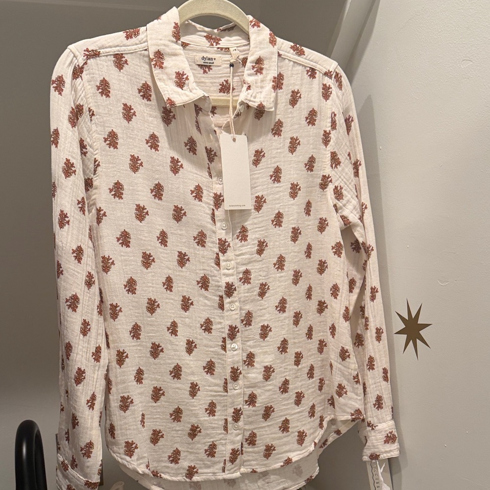 Dylan Women's Cream and Brown Patterned Long Sleeve Top
